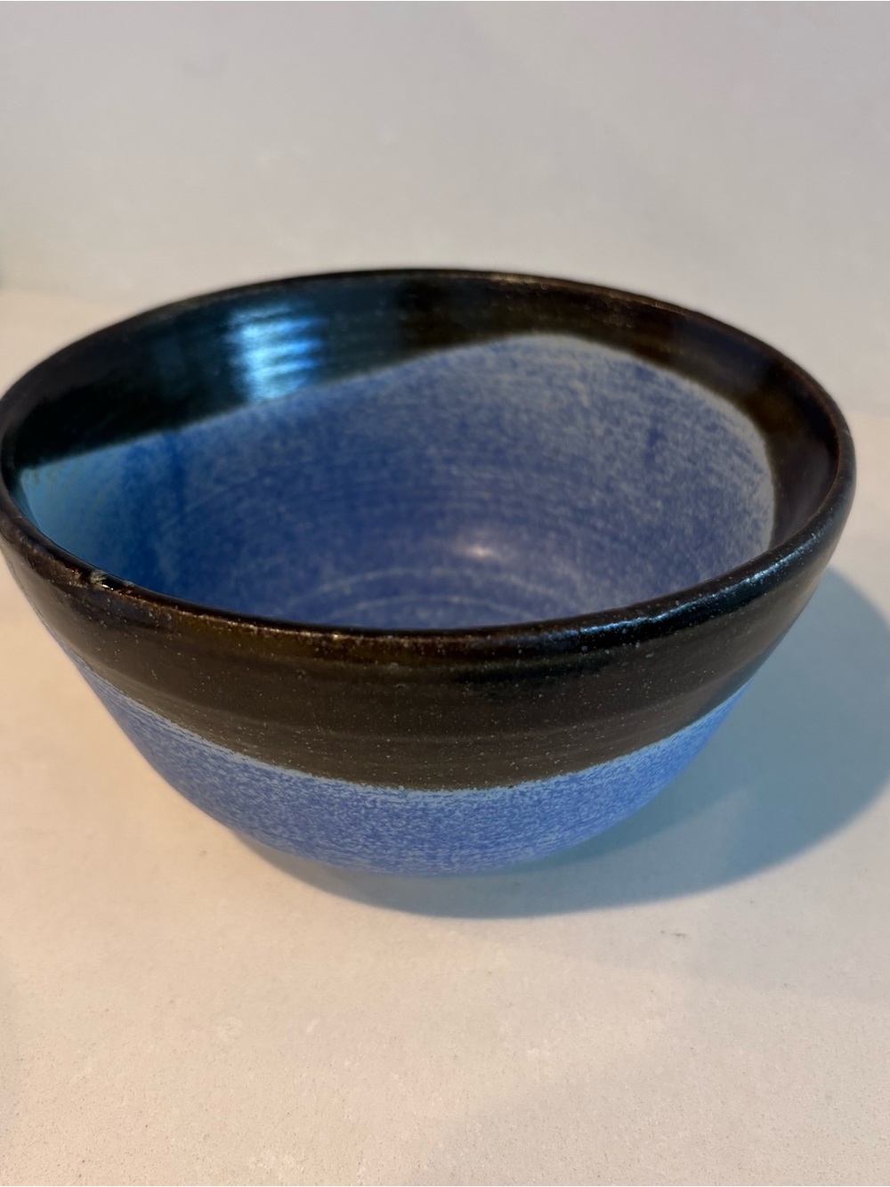 Handcrafted Wheel Thrown Blue and Black Ceramic Bowl - Home Art